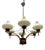 Vintage Brass and Opaline Glass Six-Light Chandelier, 1950s For Sale