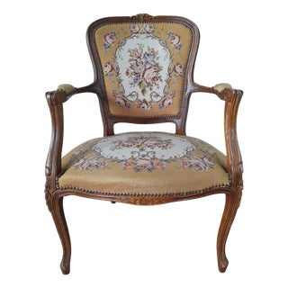 Dutch Louis XV Style Armchair with Embroidered Seat, 1930s For Sale