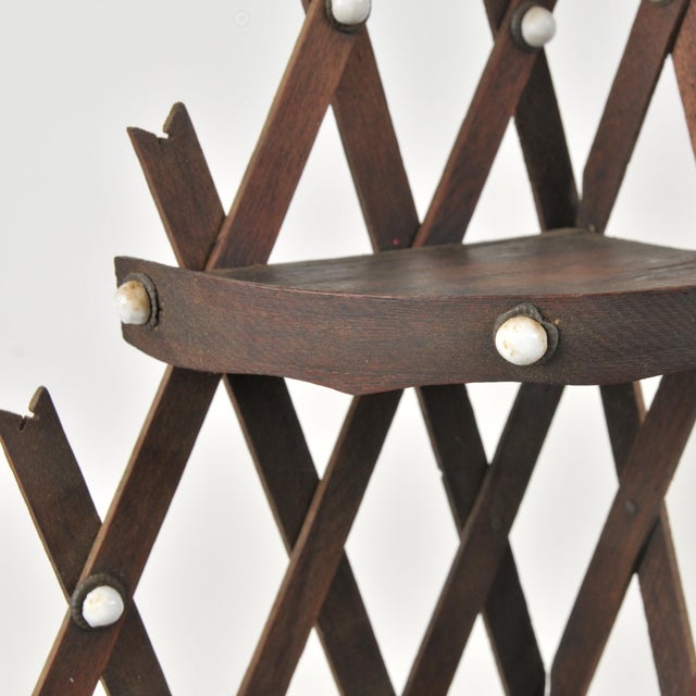 Antique Folk Art Lattice Corner Shelf With Porcelain Button Accents For Sale - Image 10 of 16