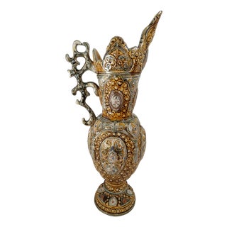 Large Italian Ornate Majolica Jug, 1960s For Sale
