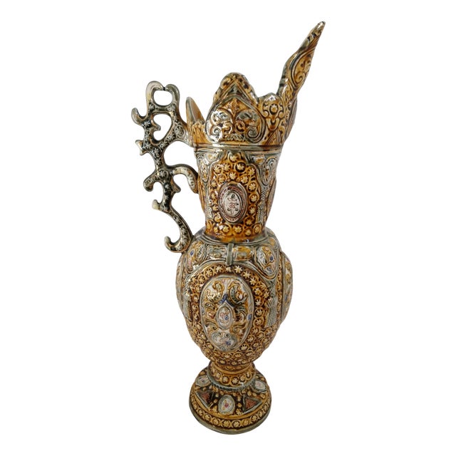 Large Italian Ornate Majolica Jug, 1960s For Sale