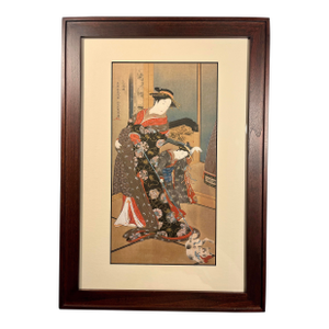19th C. Kitao Shigemasa (1739-1820) Japanese Woodblock Print Published by Shimbi Shoin Inc., Framed
