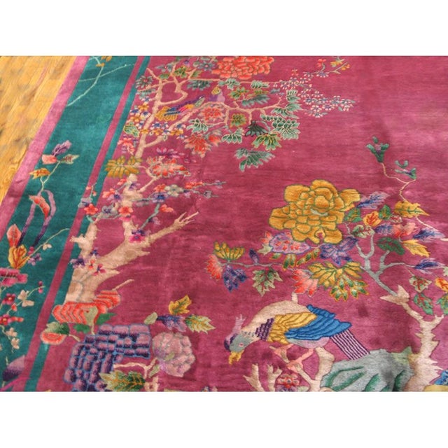 1920s Pink Floral Modern Antique Chinese Art Deco Rug 9' X 11'8" Handknotted Wool Carpet For Sale - Image 12 of 12