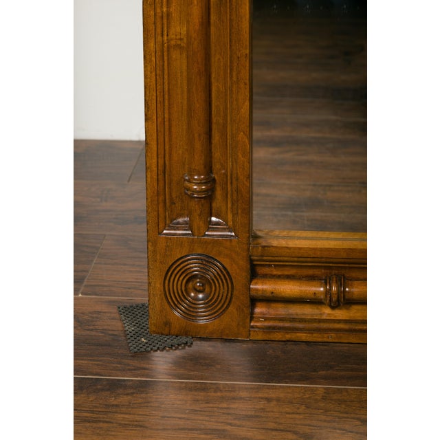 Large English Faux-Bamboo Walnut Mirror Made of 1900s Doors with Carved Ivy For Sale - Image 12 of 12