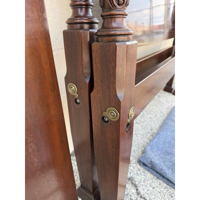 Vintage Georgian Federal Style Mahogany Four Poster Rice Carved Queen Sz Bed For Sale - Image 14 of 16