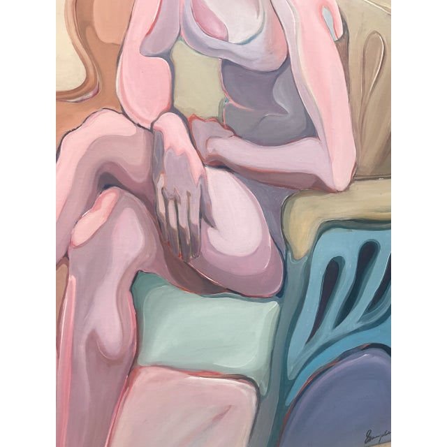 A fantastic vintage Boho original oil painting. A chic composition of a stylish woman. An abstract expressionist piece...