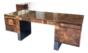 1970s Modernist Patchwork Burl Executive Desk by Paul Evans Cityscape for Directional