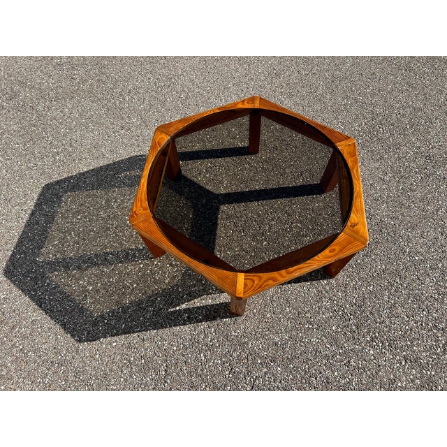 Large pine table with its original smoked glass top, 1970s