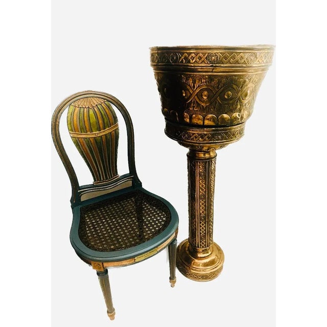 Early 20th Century Copper Hand Etched Pot Jardinière With Pedestal For Sale - Image 9 of 12