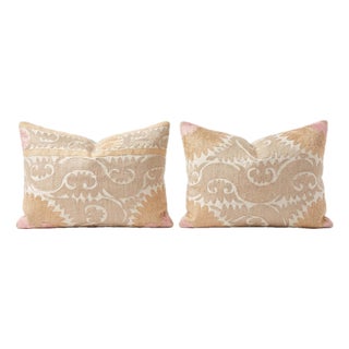 Beige Faded Suzani Bedding Pillow Cover 21'' X 29'' - Set of Two For Sale