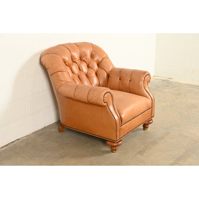 Baker Furniture Company Baker Furniture Stately Homes Collection Late Victorian Tufted Leather Club Chair For Sale - Image 4 of 15