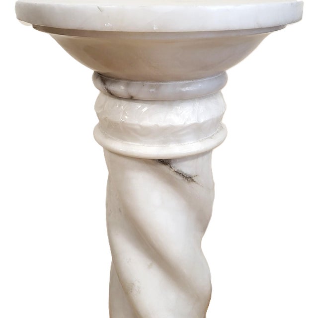 Vintage Italian Carved Carrara Marble Pedestal Plant Stand Column For Sale - Image 4 of 10