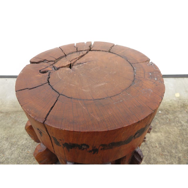 Mid 19th Century Antique 19th C Sugar Cane Mill Press ~ Solid Wood Side Table ~ Pedestal or Plant Stand ~ Asian Folk Art For Sale - Image 5 of 15