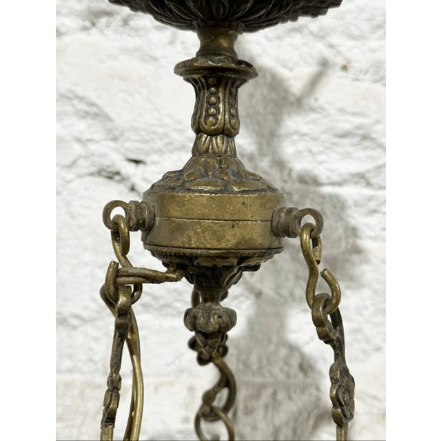 Neoclassical Vintage Neoclassical Style Ornate Floral Design Brass Weird 3 Arm Chandelier For Sale - Image 3 of 7