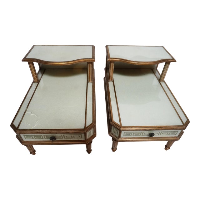 Mid 20th Century A Pair of Reverse-Painted and Opalescent Nightstands For Sale