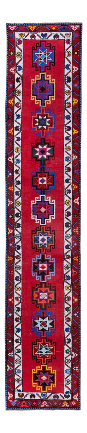 Vintage Colorful Turkish Herki Runner Rug 2'6" X 12'4"