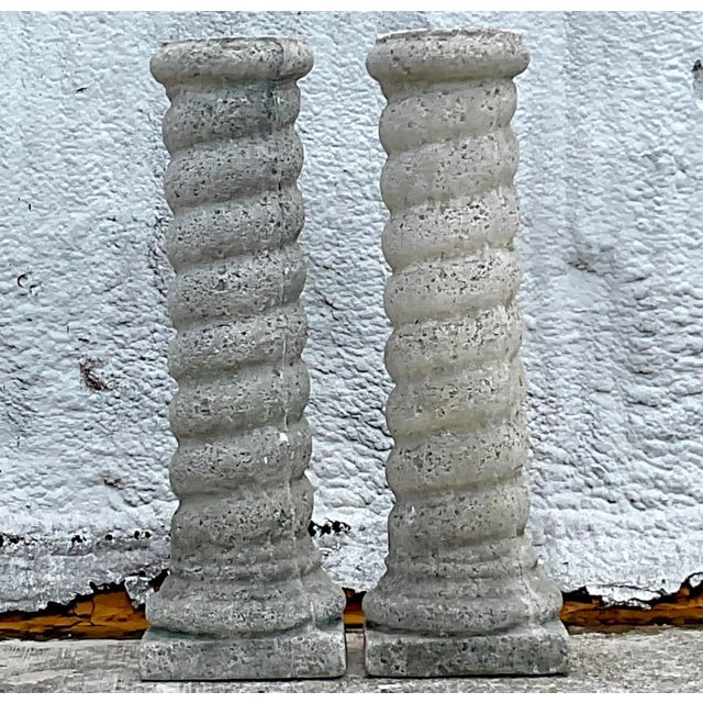 Vintage Regency Cast Concrete Spiral Columns - a Pair For Sale - Image 16 of 17