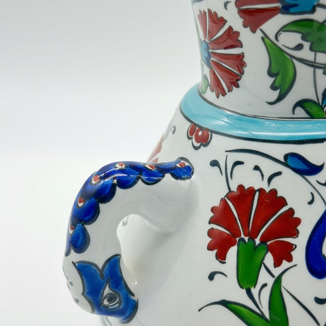 Handmade Ceramic “Kandil” Vase (20cm) – Traditional Mosque Lamp Shape with Red Tulips – Handled Iznik Decor For Sale - Image 4 of 8