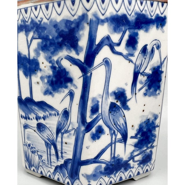 Set of Three Vintage Blue & White Porcelain Tea Caddies | Lidded Chinoiserie Canisters - Chinoiserie, Traditional, Grandmillennial For Sale - Image 17 of 18