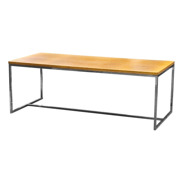 Coffee Table in Oak and Chromed Steel, 1980s For Sale