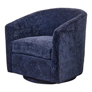 Mid 20th Century Blue Chenille Swivel Chair For Sale