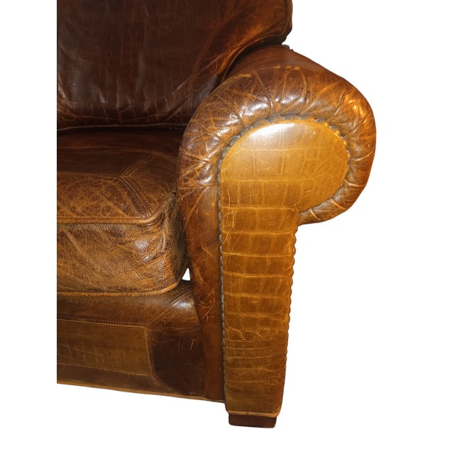 Animal Skin Vintage Vanguard Furniture Alligator Print Down Filled Full Grain Leather Sofa For Sale - Image 7 of 11