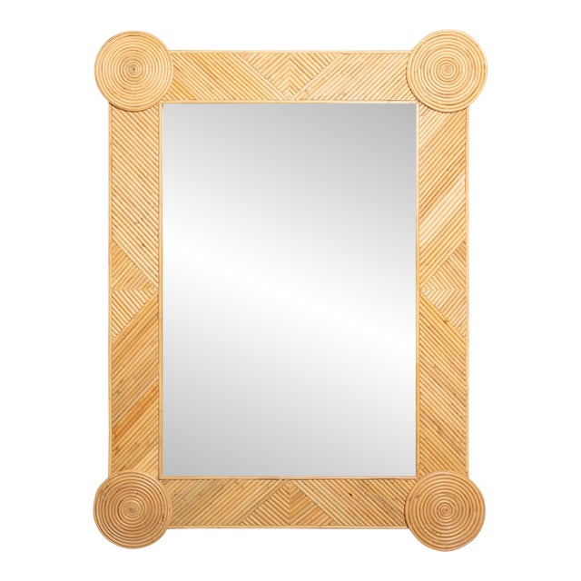 Pencil Reed Rattan Geometric Wall Mirror For Sale