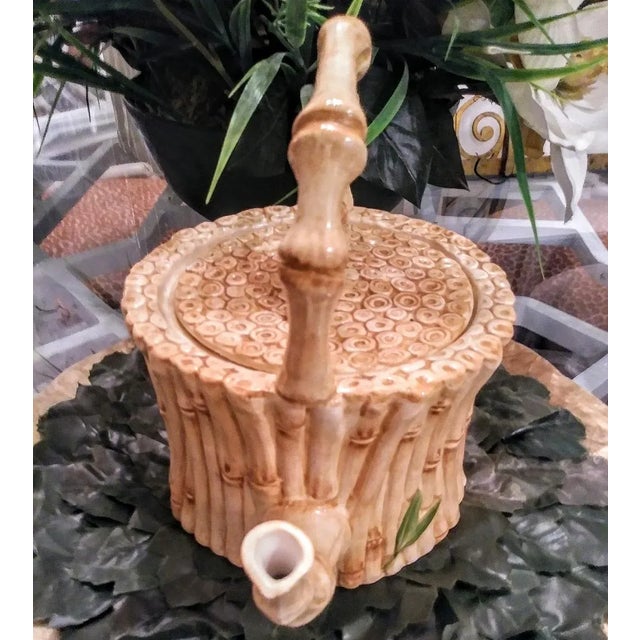 Traditional Italian Faux Bamboo Palm Beach Regency Tea Pot For Sale - Image 3 of 8