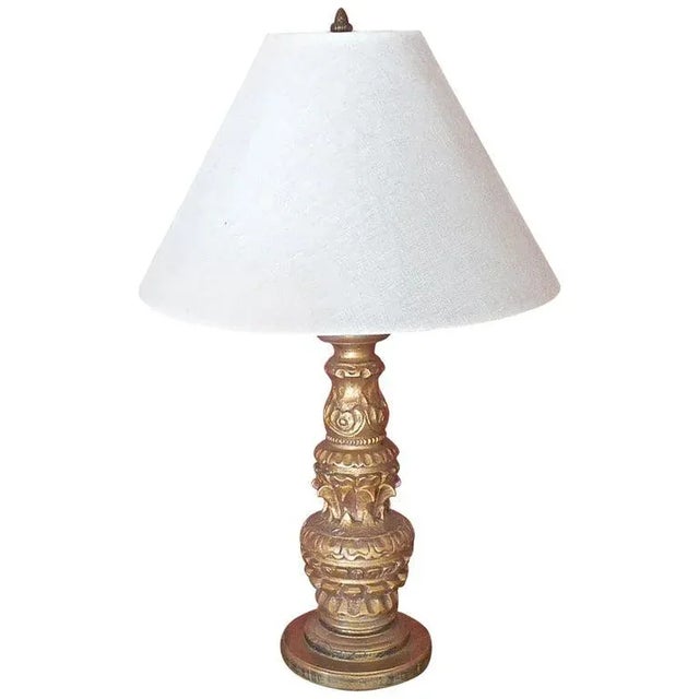 French 19th Century Hand Carved Hand Painted Gold Leaf Wood Candlestick Lamp For Sale - Image 11 of 11