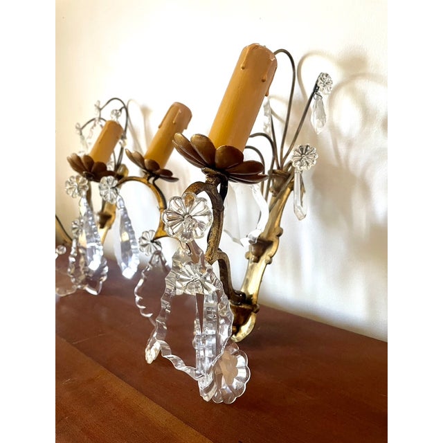 Double Crystal and Brass Wall Sconces, 1950s, Set of 2 For Sale - Image 6 of 11