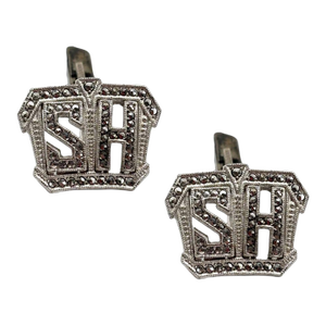 Modern Sterling Silver & Marcasite Cufflinks W/ "Hs" Mono by Kimmler & Daniel