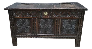 Early 19th Century Period Oak Carved 3 Panel Coffer/Trunk