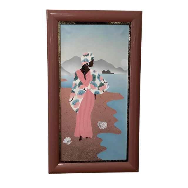 Mid 20th Century Vintage Original African Woman Painting on Canvas Signed by Artist, Framed For Sale