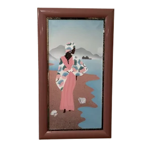 Mid 20th Century Vintage Original African Woman Painting on Canvas Signed by Artist, Framed