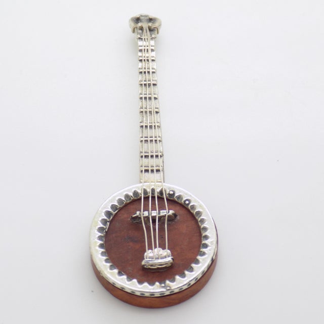 Vintage Italian Handmade Sterling Silver and Wood Mandolin Figurine, 1980s For Sale - Image 3 of 10