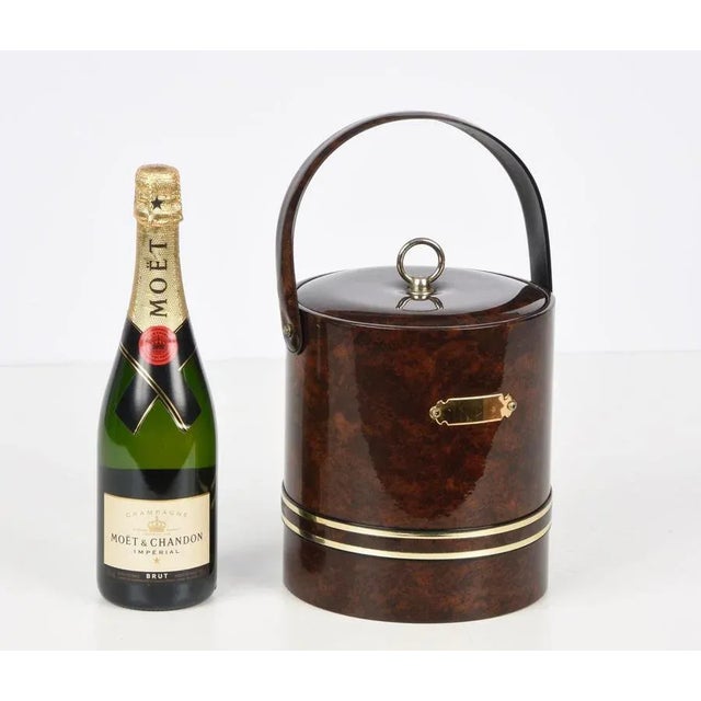 Mid-Century Italian Faux Briar Plastic Ice Bucket with Top, 1970s For Sale - Image 14 of 15