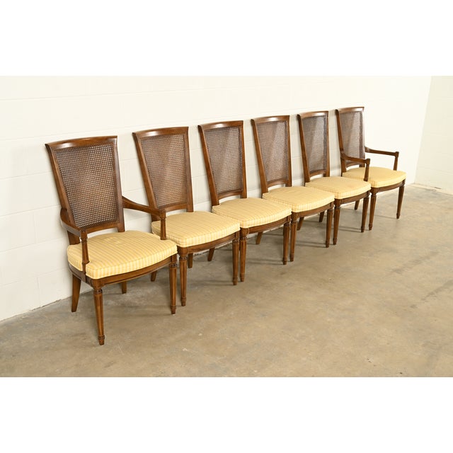Henredon Henredon French Regency Louis XVI Carved Walnut Cane Back Dining Chairs, Set of Six For Sale - Image 4 of 16