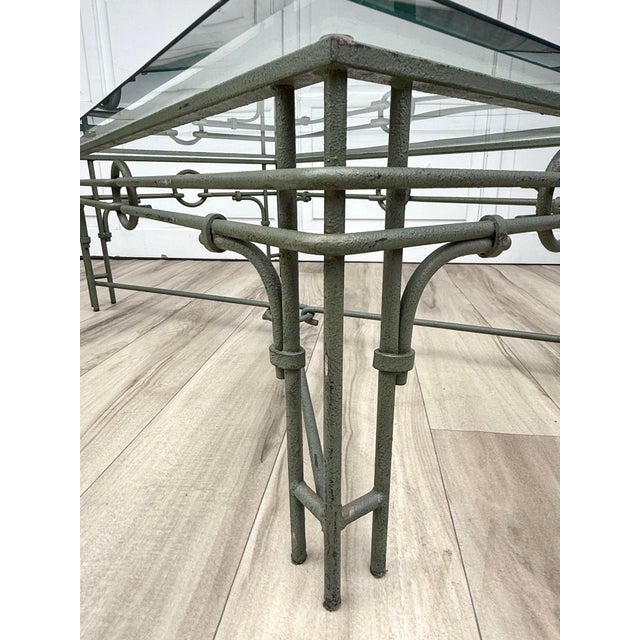 Vintage Giacometti Style Verdigris-Finish Metal & Glass Coffee Table For Sale - Image 9 of 14