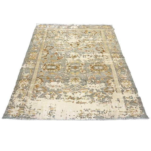 21st Century Turkish Oushak Wool & Silk 5x6 Gray, Ivory & Yellow Handmade Area Rug #1144146 For Sale - Image 4 of 9