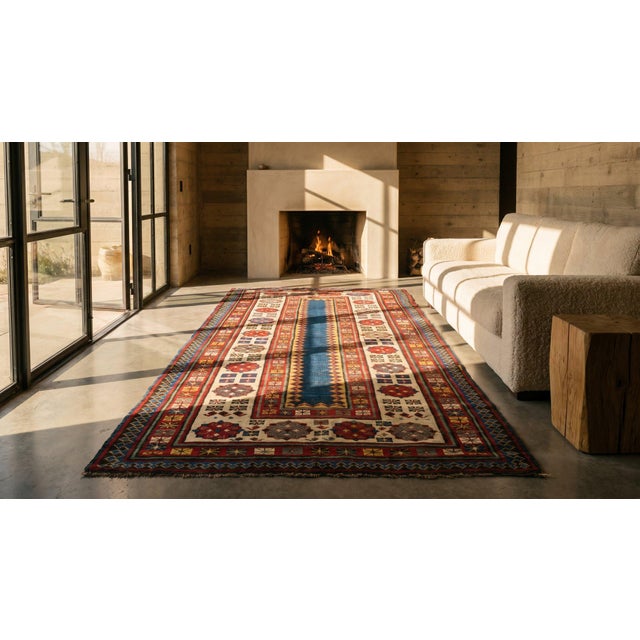Blue 1880s Multicolor Geometric Tribal Antique Caucasian-Talish Rug 3'7" X 7'6" Handknotted Wool Carpet For Sale - Image 8 of 8