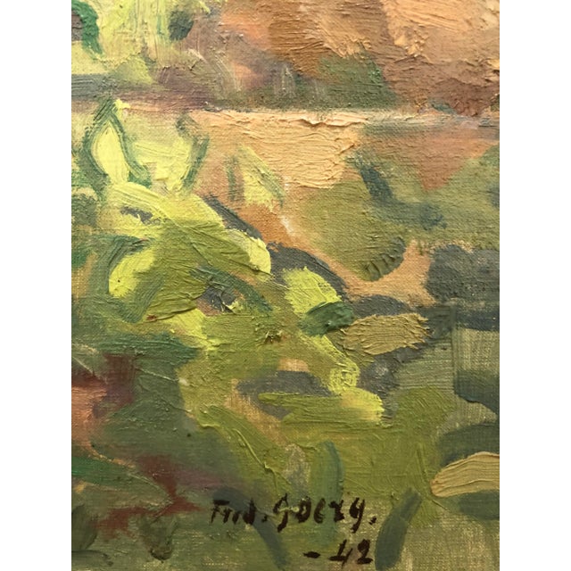 Modern Frédéric Goerg, Depuis le potager vue sur l'église de St François-de-Sales, Chêne-Bourg, 1942, Oil on Canvas, Framed For Sale - Image 3 of 9