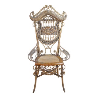 Antique Victorian Indianapolis MFG Co Wicker Rattan Portrait Chair 46" For Sale