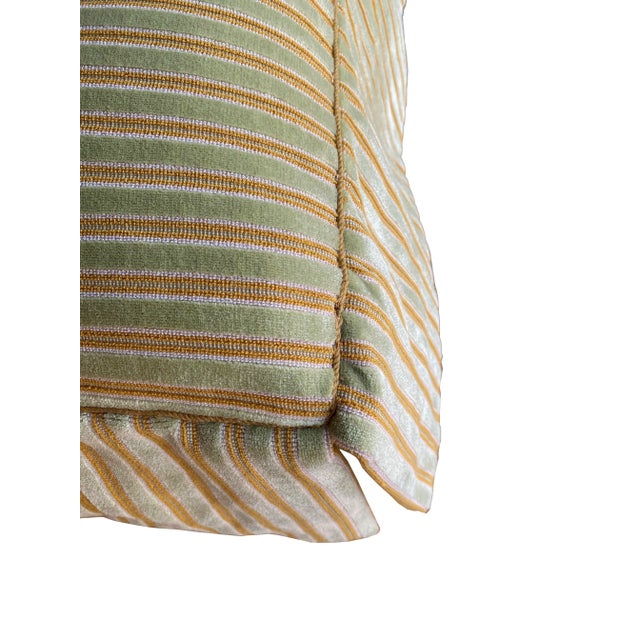 Light Green Kreiss Foot Stool or Ottoman With Rose Tarlow Striped Velvet Fabric For Sale - Image 8 of 10