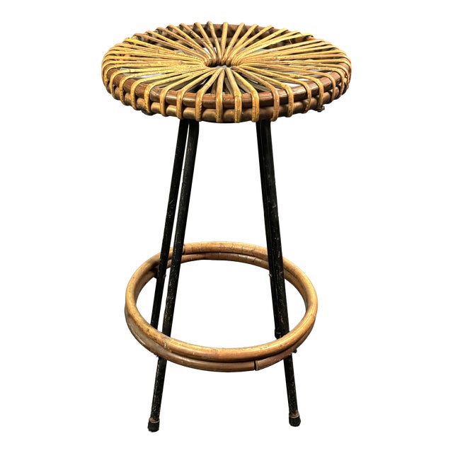Mid-Century Modern Dutch Rattan Bamboo Bar Stool by Dirk Van Sliedrecht for Rohé Noordwolde, 1950s For Sale