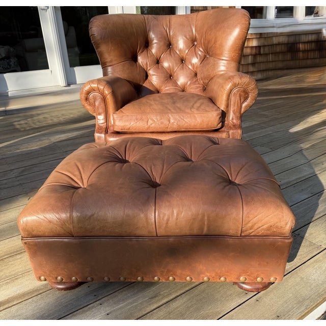 Chair and Ottoman Set in Saddle Toned Leather by Ralph Lauren For Sale - Image 17 of 17