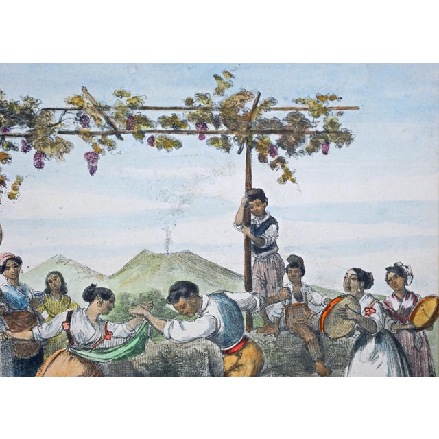 Orange Antique Italian Lithograph Hand-Colored Set of 4 Traditional Dances & Games Silk Mats Gilt Frames For Sale - Image 8 of 16