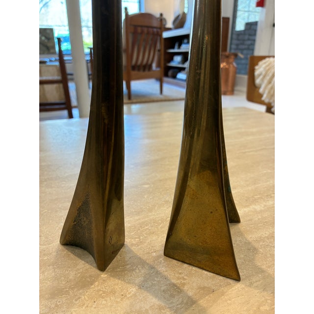 Bronze Pair of Solid Bronze Vintage Candlesticks For Sale - Image 8 of 12