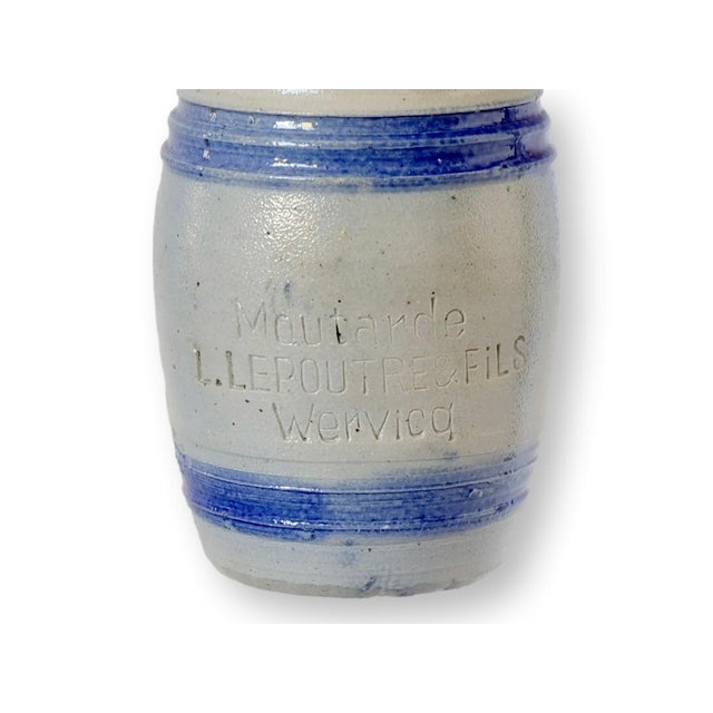 French Antique French Blue-Banded Mustard Pot For Sale - Image 3 of 5