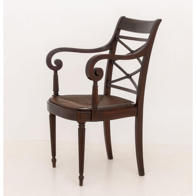 Brown Regency Style Mahogany Arm Chair, With String Inlay to the Scroll Arms For Sale - Image 8 of 10