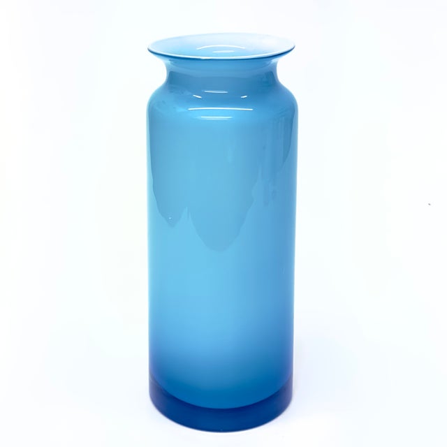 Mid-Century Modern Milky Sky Blue Mixed Glass Vessel Curation - Group of 5 For Sale - Image 3 of 13